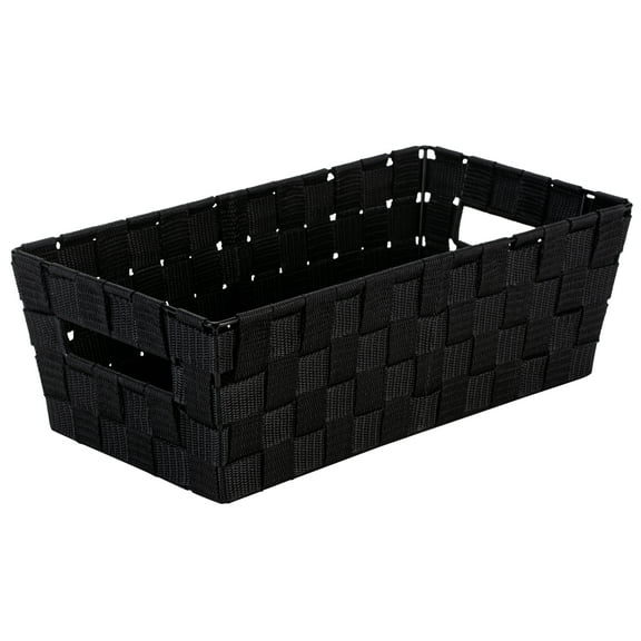 Simplify Medium Woven Strap Polypropylene Storage Tote Basket, Black