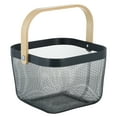 thumbnail image 1 of Simplify Mesh Decorative Storage Basket with Bamboo Handle, Grey, 1 of 7