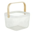 thumbnail image 1 of Simplify Mesh Decorative Storage Basket with Bamboo Handle, White, 1 of 8