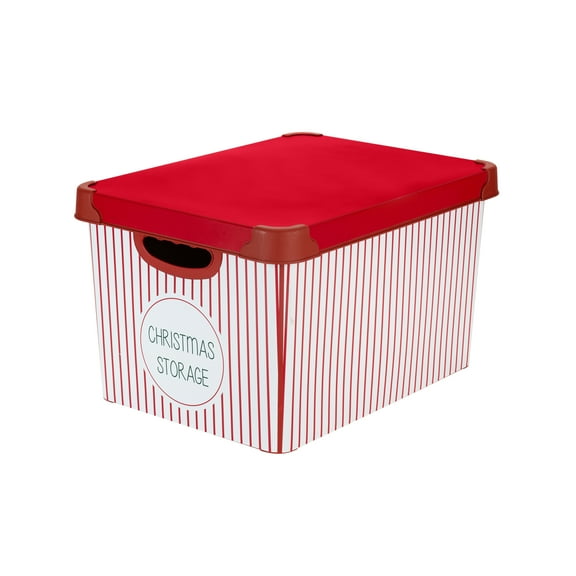 Simplify Plastic 7.48 Gallon Christmas Storage Stripe Design 60 Ornament Storage Bins, Red