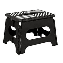 Simplify Plastic 9" Stripe Top 1 Step Folding Step Stool, Black