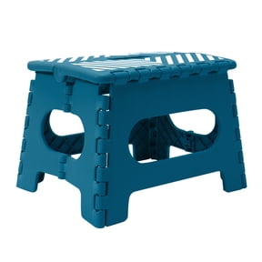 Simplify Plastic 9" Stripe Top Folding 1 Step Single Step Stool, Sapphire