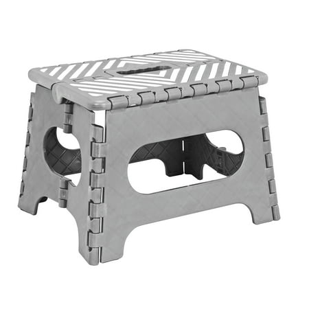 Simplify Plastic 9" Stripe Top Single Step Folding Step Stool, Gray