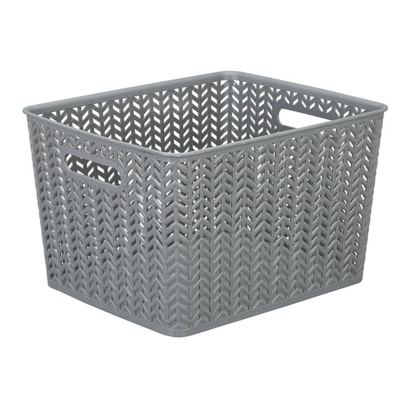 Simplify Plastic Herringbone Storage Bin in Gray