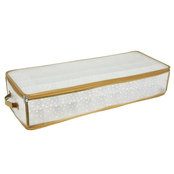 Simplify Plastic and Non Woven 80 Count Ornament Storage Organizer Box, Gold