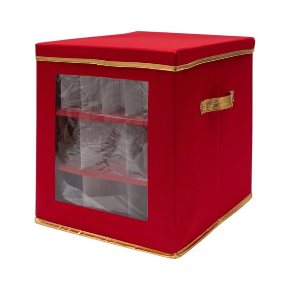 Simplify Polyester 27 Count Large Ornament Storage Box with See Through Window, Red
