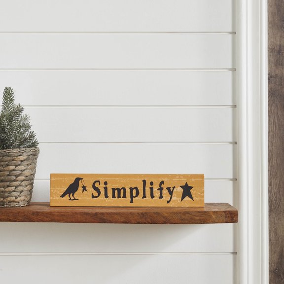 VHC Brands Simplify Prim Stars w/Raven Mustard Base MDF Sign 2.75x13, Holiday Decoration for Tabletop, Table Decor