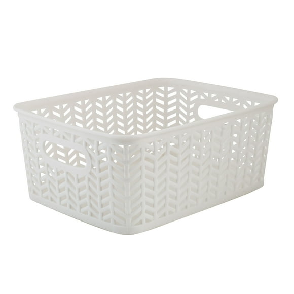 Simplify Resin Herringbone Storage Bin in White