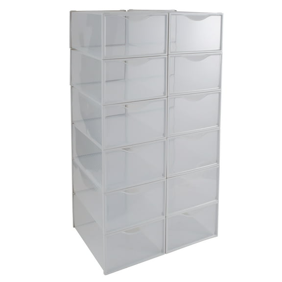 Simplify Set of 12 Plastic Stackable Shoe Boxes in White