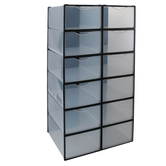 Simplify Set of 12 Stackable Plastic Shoe Boxes in Black