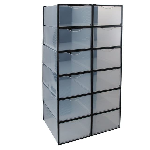 Simplify Set of 12 Stackable Plastic Shoe Boxes in Black - Walmart.com