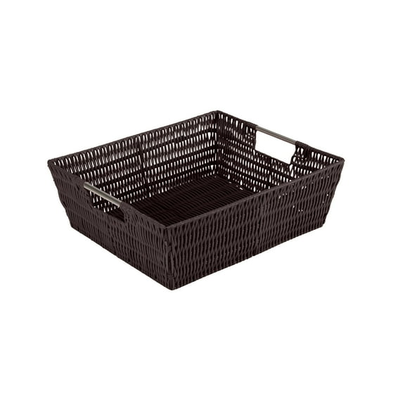 Simplify Shelf Built-in-Handles Rattan Storage Tote Basket, Chocolate