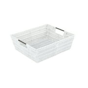 Simplify Shelf Rattan Tote Storage Basket in White