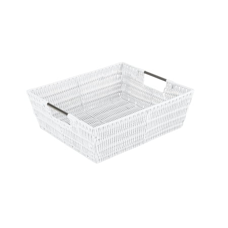 Simplify Shelf Rattan Tote Storage Basket in White