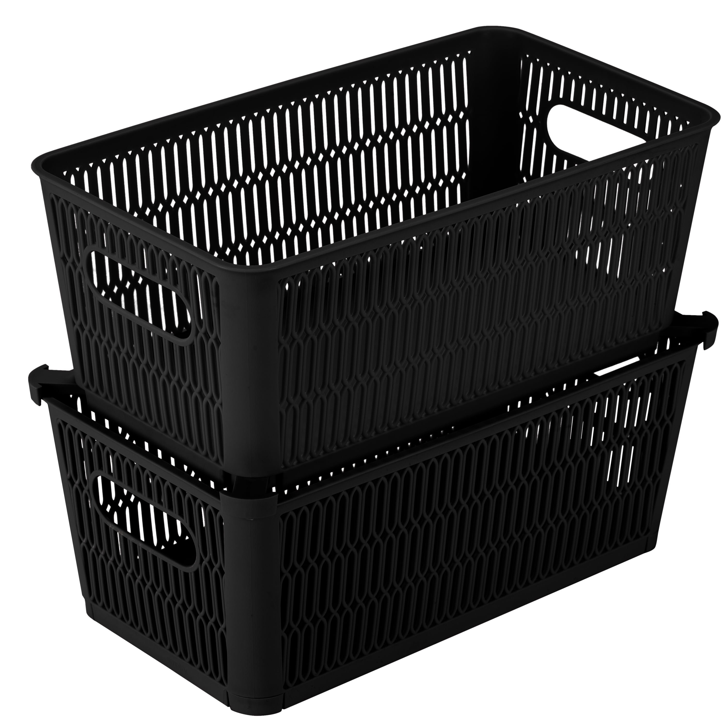 Simplify Slide 2 Stack It Polypropylene Storage Basket with Handles, Set of 2