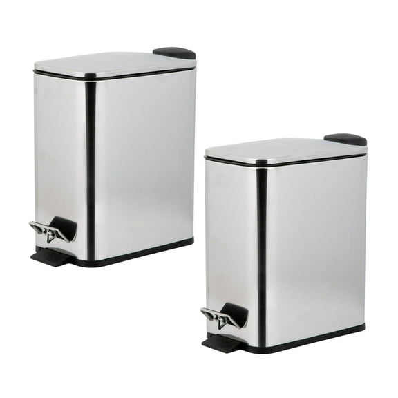 Simplify Slim Rectangular 5 Liter Step Pedal Bathroom Trash Bin, Stainless Steel