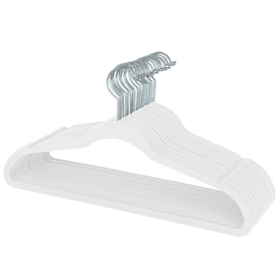 Simplify Slim Velvet Plastic Clothes Hangers, 25 Count, White