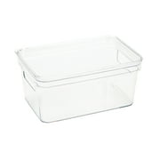Simplify Small Lidded Plastic Storage Bin Basket with Handles, Clear