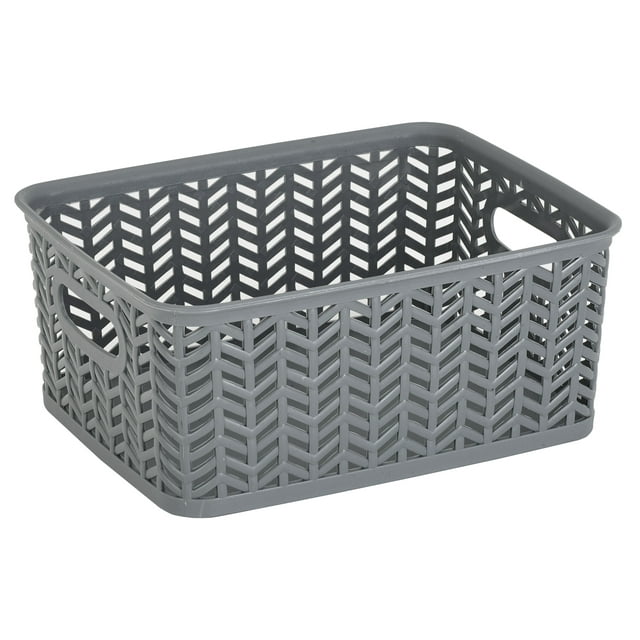Simplify Small Plastic Herringbone Storage Basket in Gray