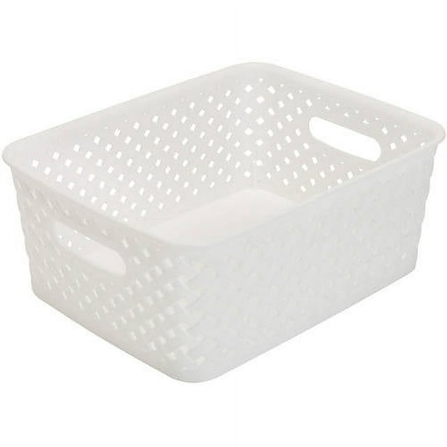 Simplify Small Resin Wicker Storage Basket in White (10 x 8 x 4")