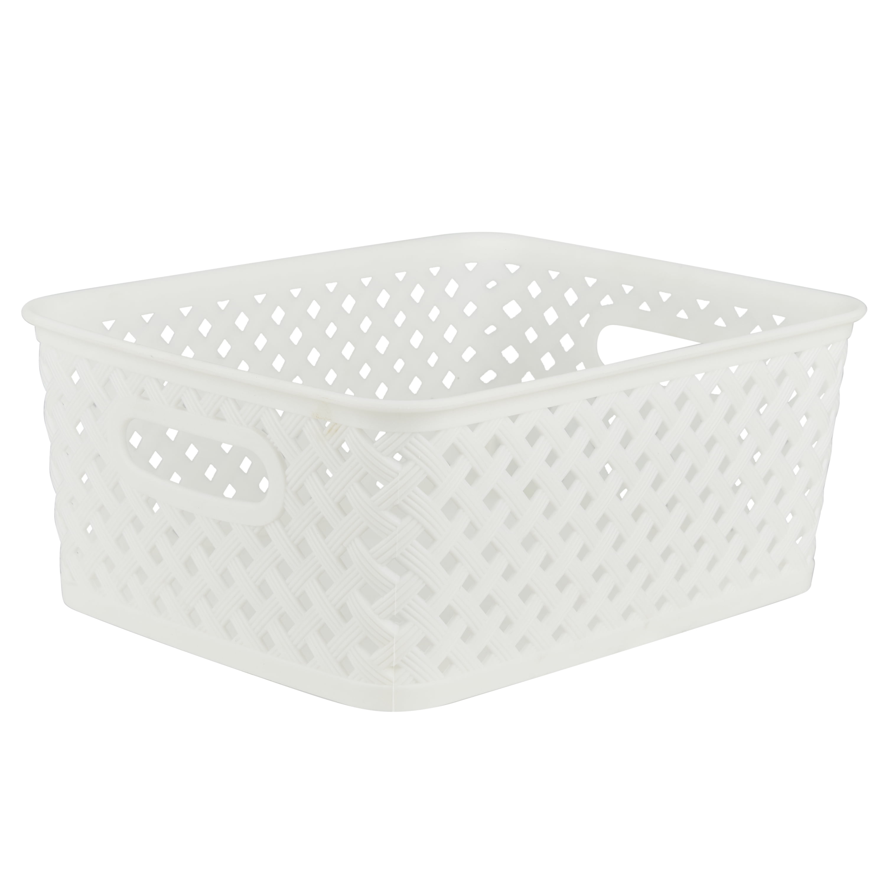 Simplify Small Resin Wicker Storage Basket in White (10 x 8 x 4")
