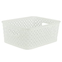 Simplify Small Resin Wicker Storage Basket in White (10 x 8 x 4")