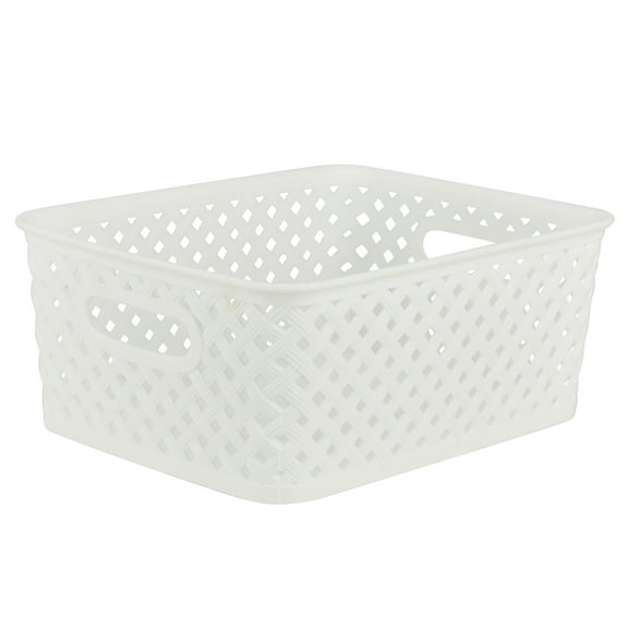 Simplify Small Resin Wicker Storage Basket in White (10 x 8 x 4")