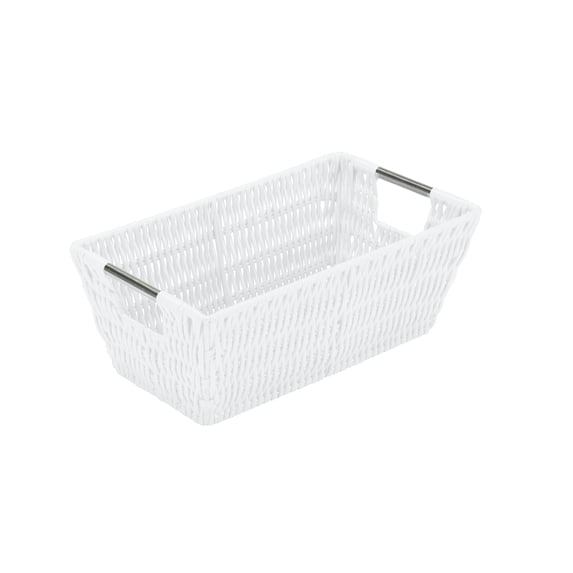 Simplify Small Shelf Rattan Tote Storage Basket in White