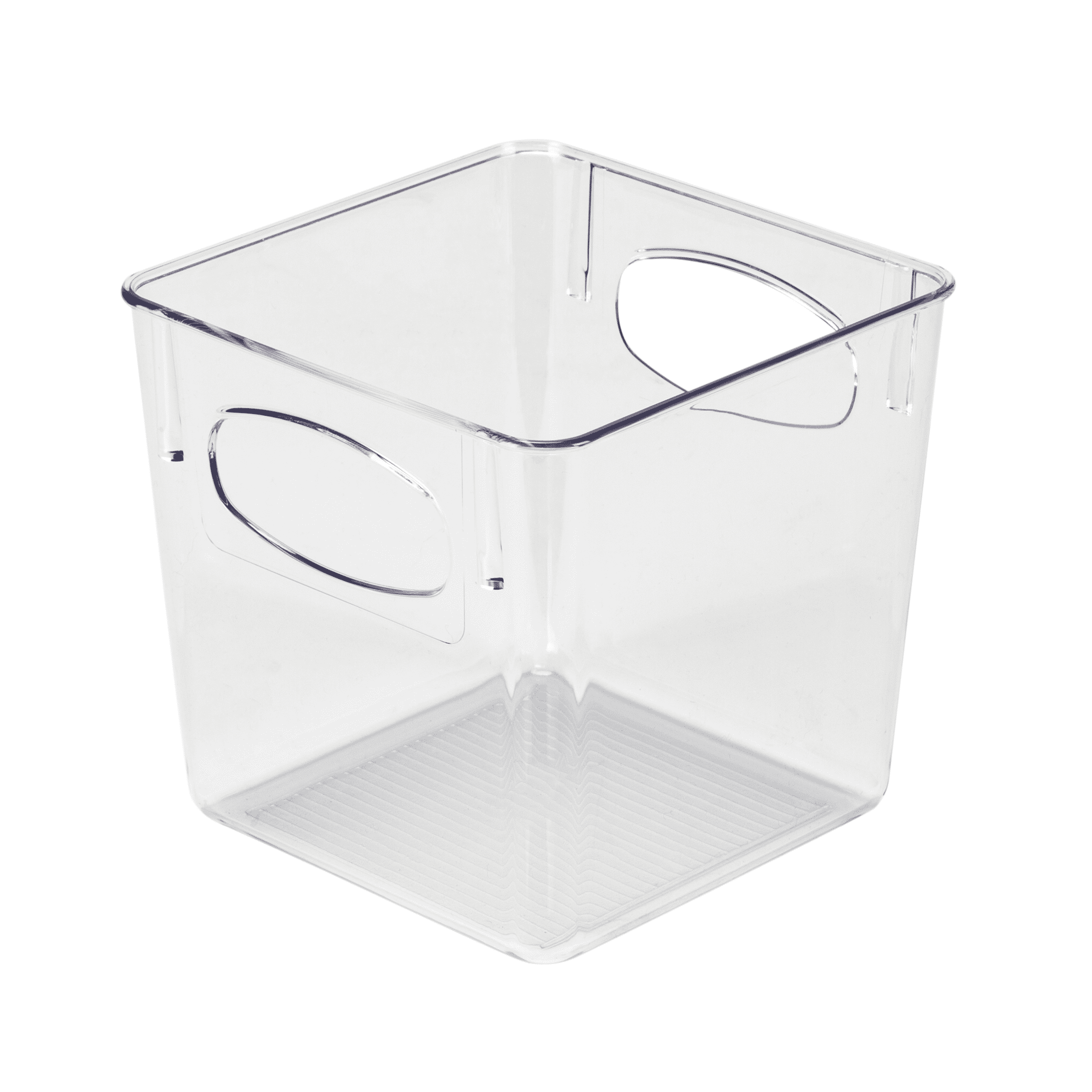 Clear Small Square Plastic Storage Bin with Cut-Out Handles