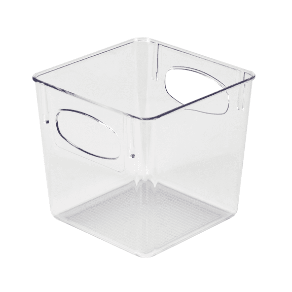 Simplify Small Square Plastic Horizontal Storage Organizer Basket, Clear