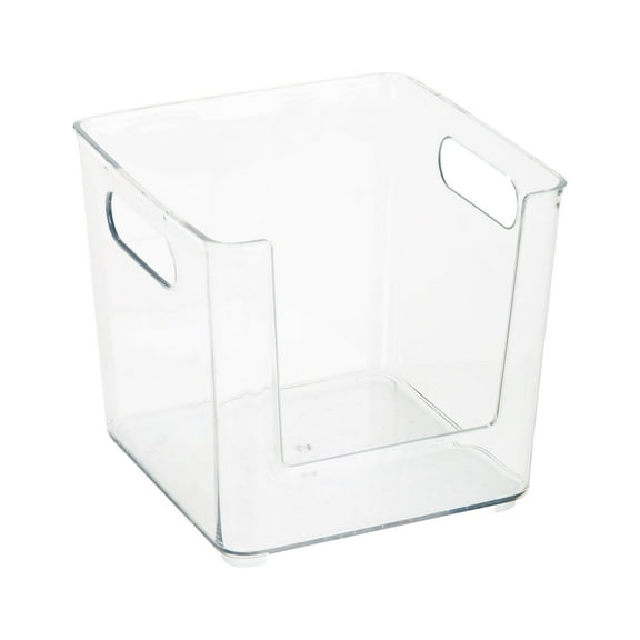 Simplify Square Open Front Cabinet Organizer with Basket Bin, Clear
