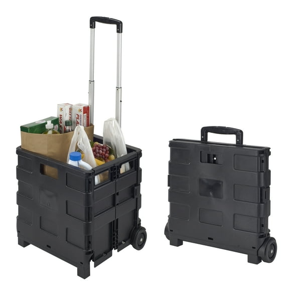 Simplify Tote Bin Collapsible Utility Cart, Plastic, Black, 15" x 13" x 14.2"