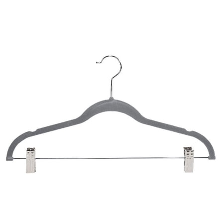 Simplify Velvet, Plastic and Metal Clothing Hangers with Clips, 6 Pack, Gray