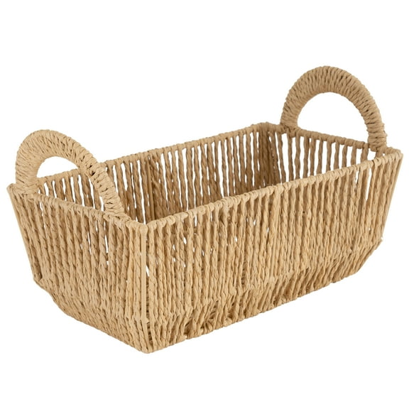 Simplify Vertical Weave Paper Rope Small Shelf Storage Basket with Round Handles