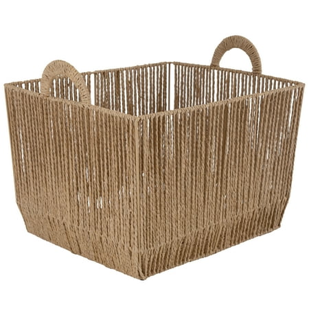 Simplify Vertical Weave Paper Rope Small Storage Basket with Round Handles