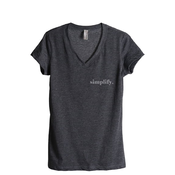 Simplify Women's Fashion Relaxed V-Neck T-Shirt Tee Charcoal Grey Small