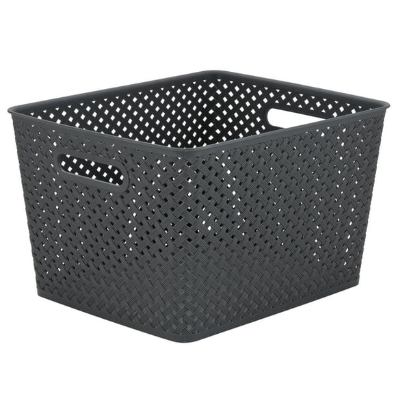 Simplify's Large Resin Wicker Storage Bin in Gray