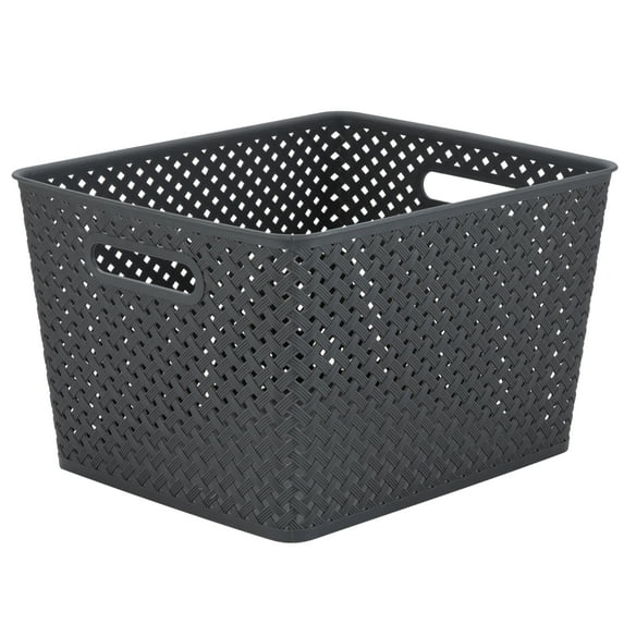 Simplify's Large Resin Wicker Storage Bin in Gray