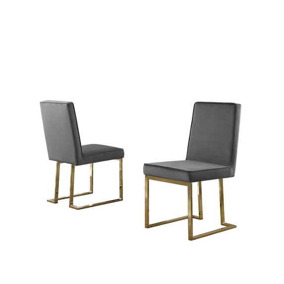 Simplistic Dark Gray Velvet Side Chairs with Gold Chrome Base (Set of 2)