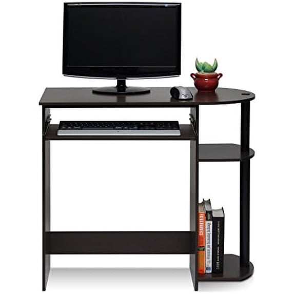 Simplistic Easy Assembly Computer Desk, With Keyboard Tray, Dark Brown/Black