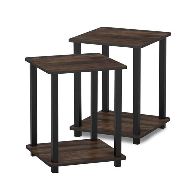 Columbia Walnut and Black Composite Wood Square End Tables Set