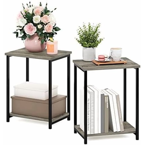 Simplistic Metal Frame End Table, 2-Pack, French Oak