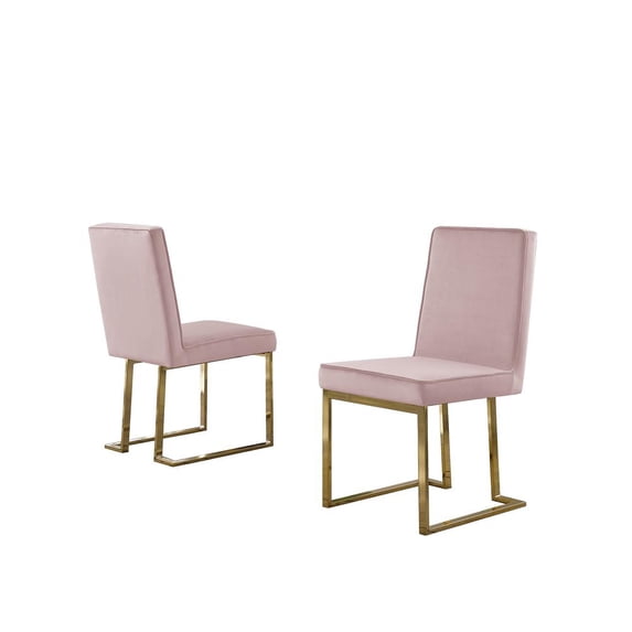 Simplistic Pink Velvet Side Chairs with Gold Chrome Base (Set of 2)