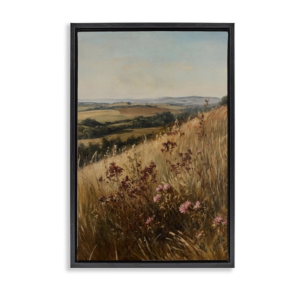 Stupell Industries Simplistic Places Countryside Hill Black Framed Floater Canvas Wall Art, design by Petal Prints Design