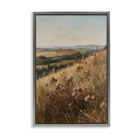 Stupell Industries Simplistic Places Countryside Hill Gray Framed Floater Canvas Wall Art, design by Petal Prints Design