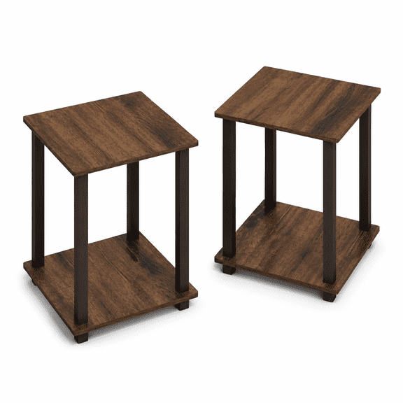 Simplistic Side Table Set of 2 – End Table / Night Stand / Bedside Table – Black Walnut – 2-Tier Functional Storage, Modern Minimalist Design