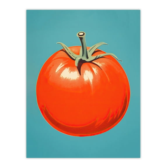 Simplistic Tomato Red on Blue Retro Minimalist Painting Large Wall Art Poster Print Thick Paper 18X24 Inch