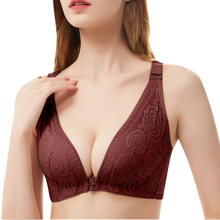 Simplmasygenix Bras Clearance Summer Fall Sport Sexy Woman's Fashion Front  Closure Rose Beauty Back Wire Free Push Up Hollow Out Bra Underwear