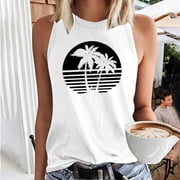 Simplmasygenix Clearance Graphic Juniors Tank Tops Fashion Women Printing Round-Neck Sleeveless Block Shirts Tunic Tee Tops
