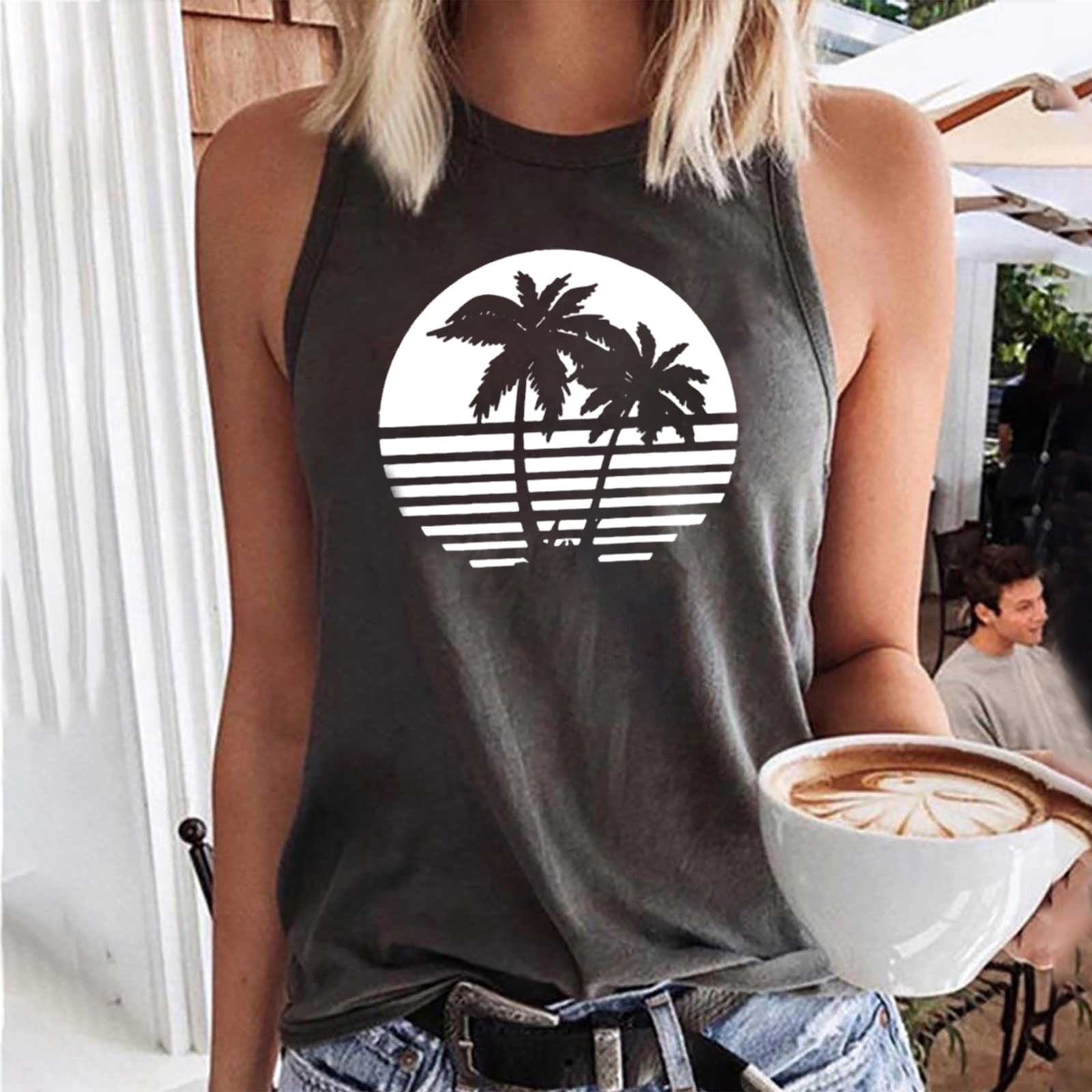 Simplmasygenix Clearance Graphic Juniors Tank Tops Fashion Women Printing Round Neck Sleeveless Block Shirts Tunic Tee Tops Walmart